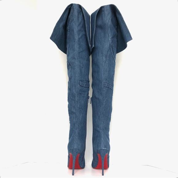 Christian Louboutin Kate Botta Alta Loubi Jeans Over The Knee Denim Boots 36.5 - Picture 4 of 10